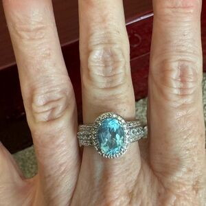 Sterling silver cocktail ring Aquamarine with CZ